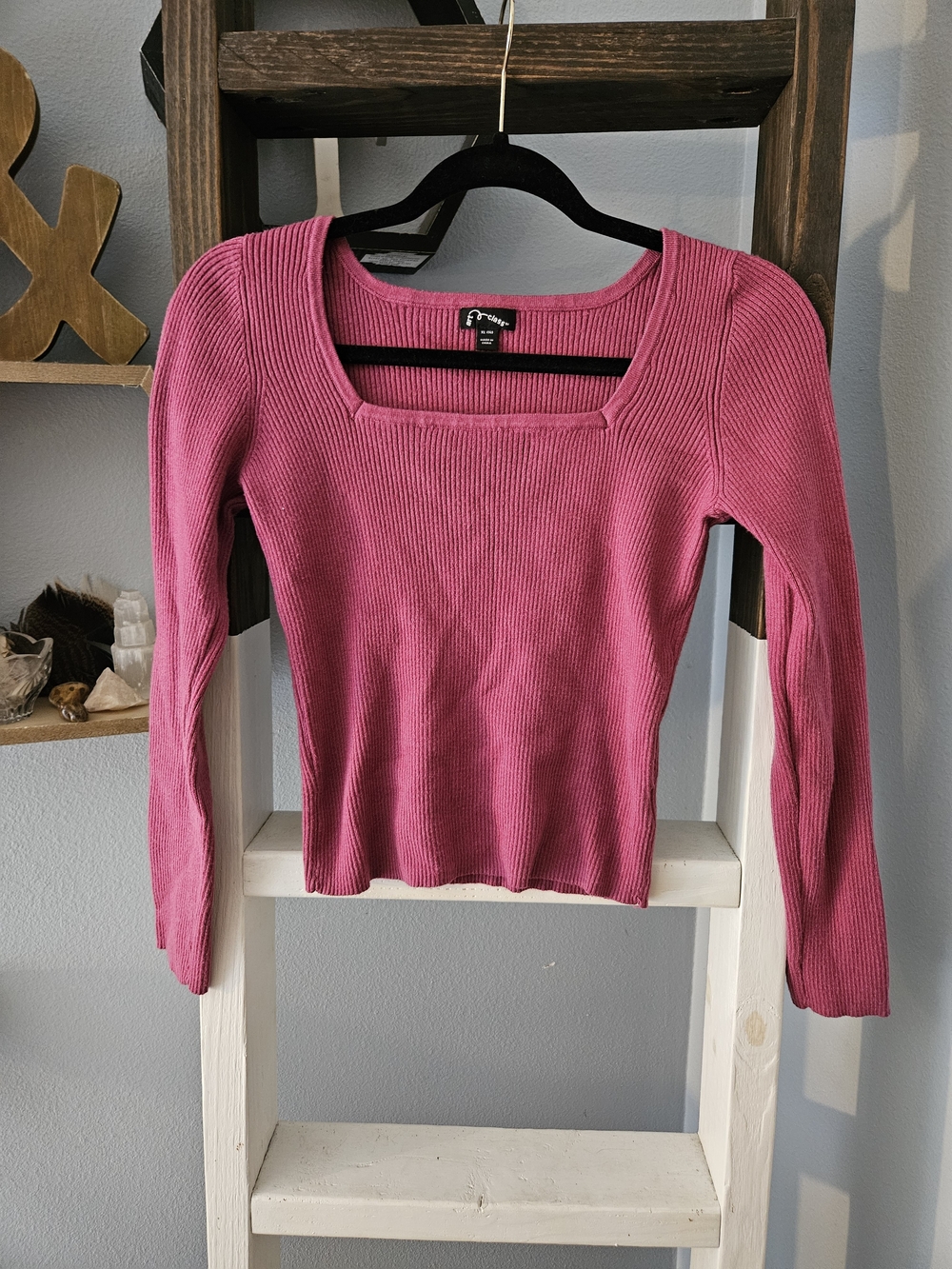 art class Plum Pink Ribbed Long Sleeve Square Neck Top Size XL